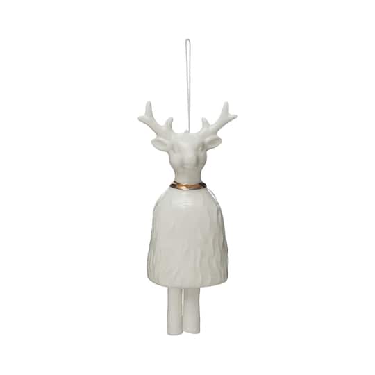 Hello Honey® 6" White Stoneware Reindeer Bell with Gold Electroplating